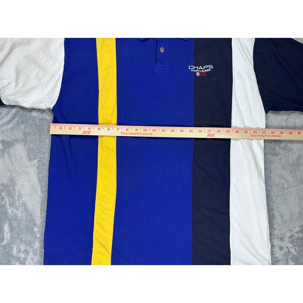 Vintage Chaps Ralph Lauren Color Block Polo Shirt Mens XL Blue Yellow Flag Logo - Picture 2 of 8